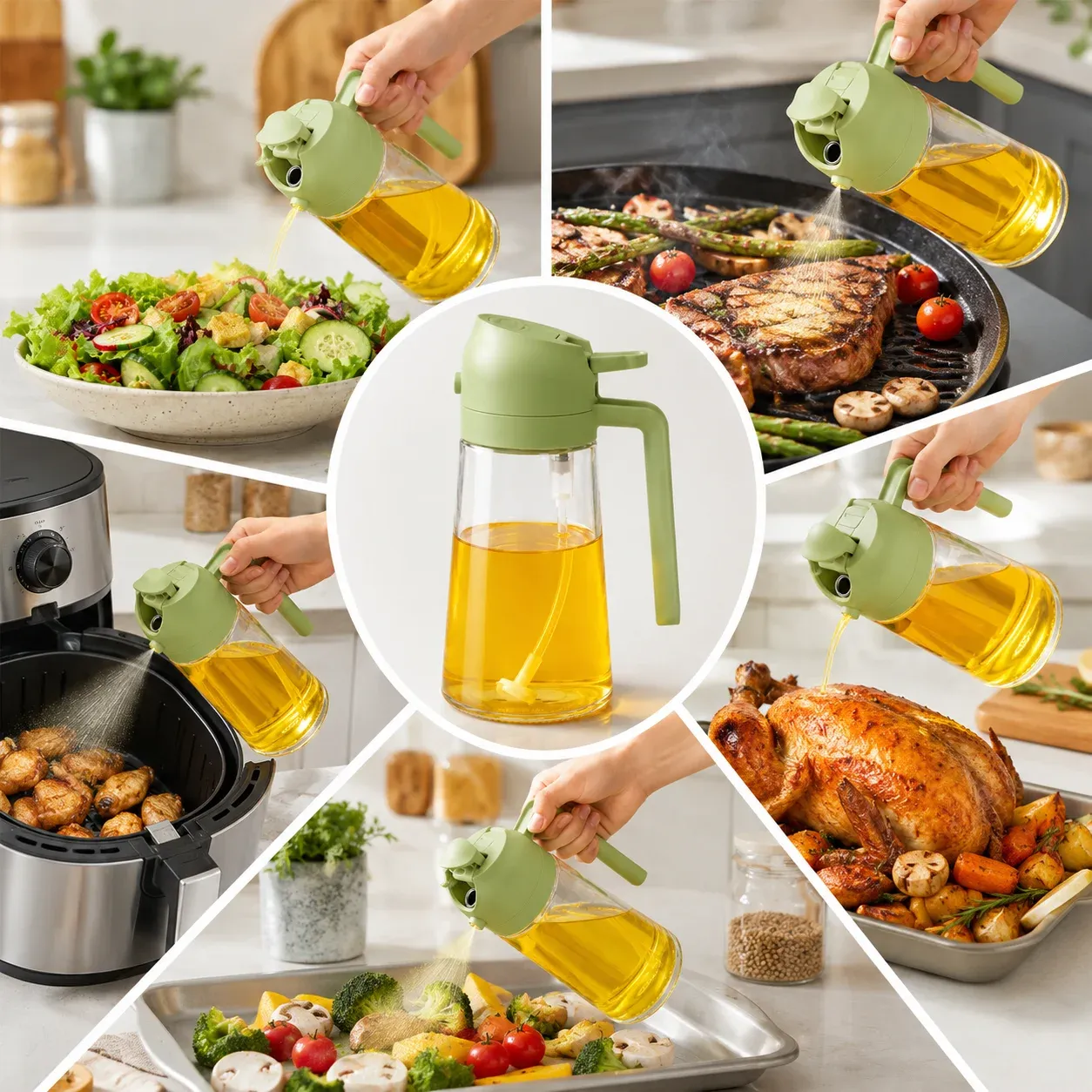 Pulvérisateur et distributeur d'huile d'olive 2-en-1 en verre, 470 ml – Bouteille anti-fuite pour la cuisson et les salades 3