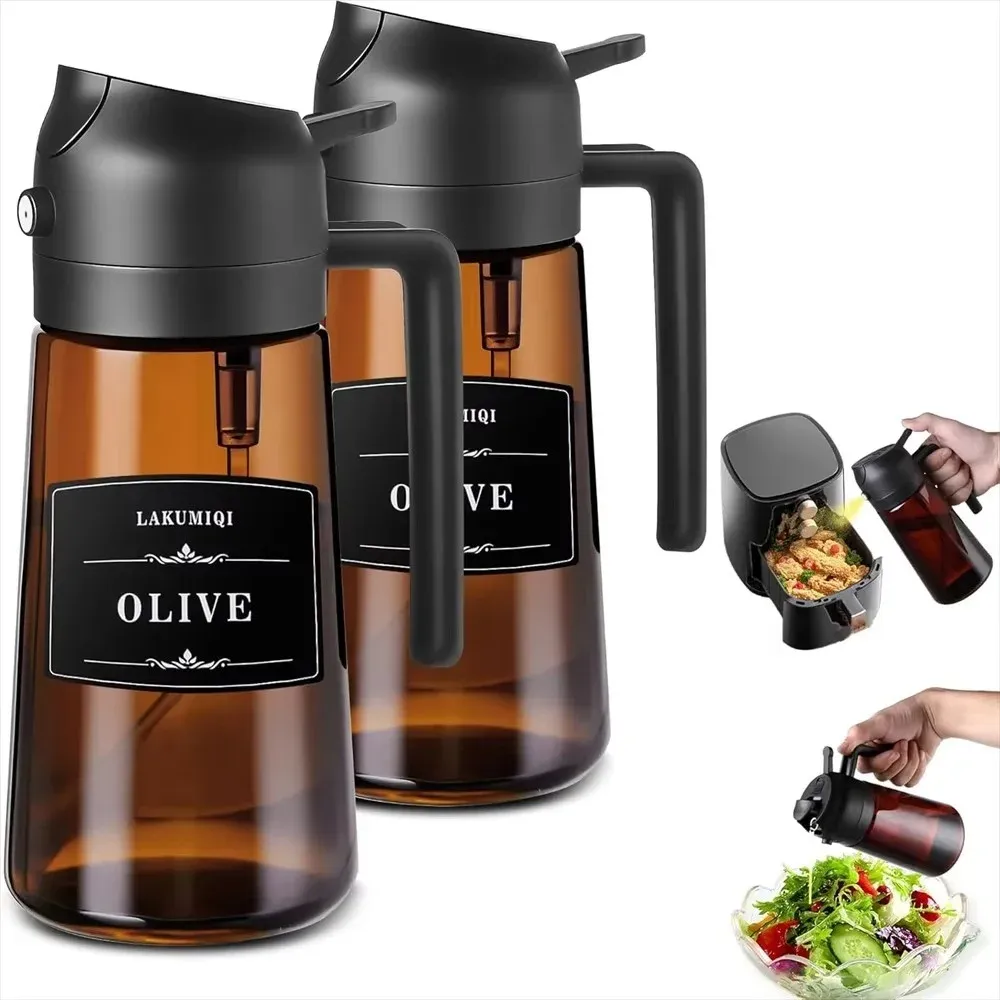 Pulvérisateur et distributeur d'huile d'olive 2-en-1 en verre, 470 ml – Bouteille anti-fuite pour la cuisson et les salades