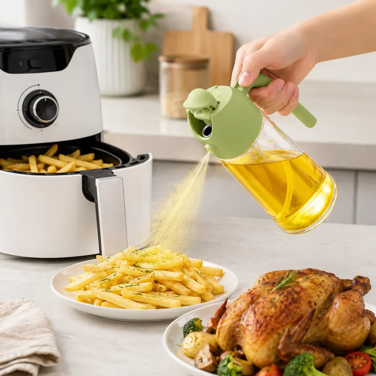 Pulvérisateur et distributeur d'huile d'olive 2-en-1 en verre, 470 ml – Bouteille anti-fuite pour la cuisson et les salades 5