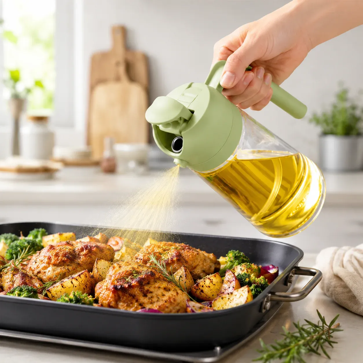 Pulvérisateur et distributeur d'huile d'olive 2-en-1 en verre, 470 ml – Bouteille anti-fuite pour la cuisson et les salades 6