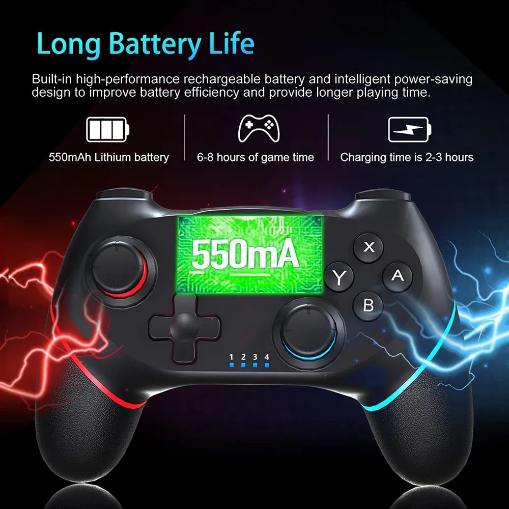 Manette de jeu sans fil Bluetooth pour console Switch OLED, Switch et Switch Lite, compatible Android et PC, à 6 axes 3