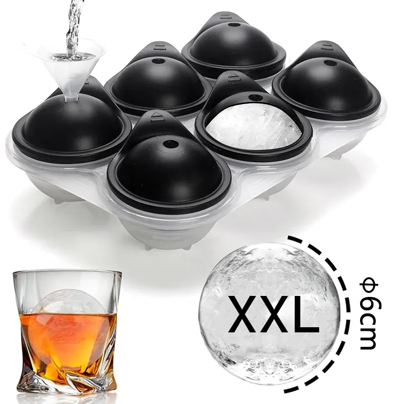 Grand moule à glaçons en silicone avec couvercle, machine à boules de glace, moule sphérique rond pour whisky, cocktails et bourbon - Image 1