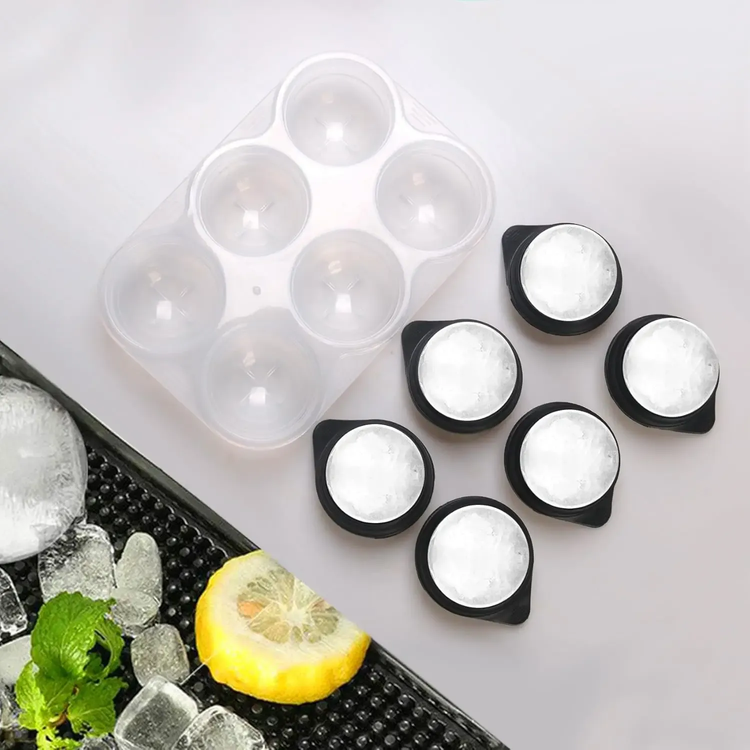 Grand moule à glaçons en silicone avec couvercle, machine à boules de glace, moule sphérique rond pour whisky, cocktails et bourbon 4