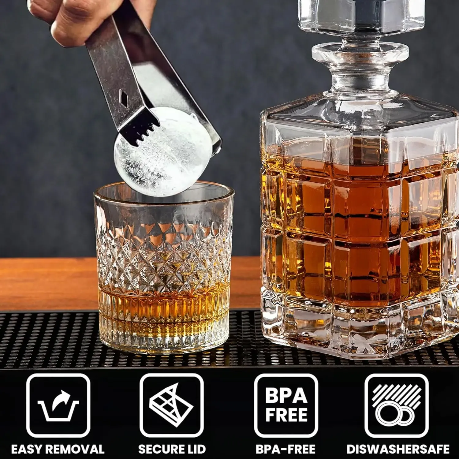 Grand moule à glaçons en silicone avec couvercle, machine à boules de glace, moule sphérique rond pour whisky, cocktails et bourbon 5