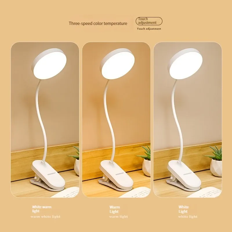 Lampe de bureau à pince rechargeable par USB, 3 températures de couleur et intensité variable, lampe de lecture LED pour bureau et chambre à coucher 3