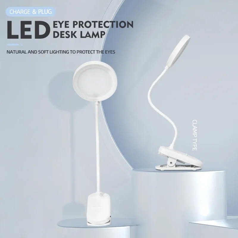 Lampe de bureau à pince rechargeable par USB, 3 températures de couleur et intensité variable, lampe de lecture LED pour bureau et chambre à coucher 4