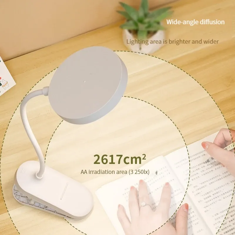 Détail de la lampe de bureau à pince et de son design