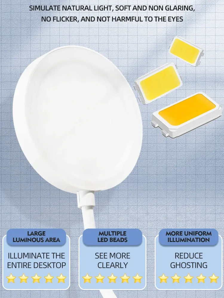 Lampe de bureau à pince rechargeable, vue d'ensemble au design contemporain