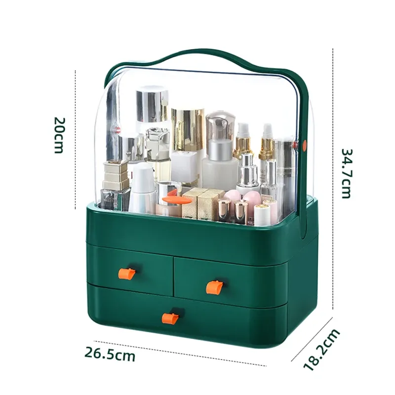 Organisateur de cosmétiques pour commode avec couvercle et tiroir, rangement pour soins de la peau étanche et anti-poussière 7