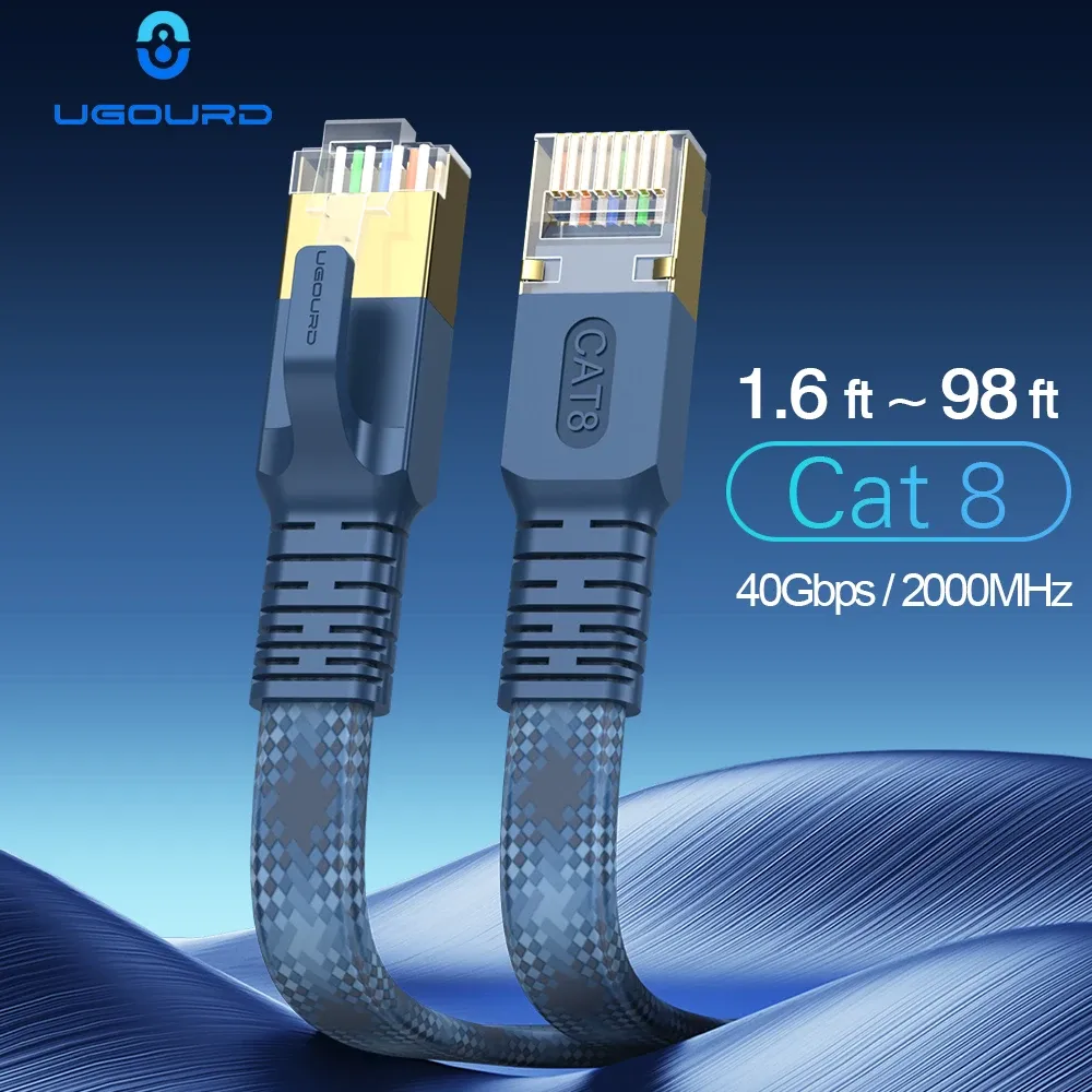 Câble réseau Ethernet plat CAT 8, 40 Gbps, 2000 MHz, RJ45, gainage tressé en nylon, câble de raccordement pour modem, routeur, PC, PS4/PS5/PS6 et Xbox