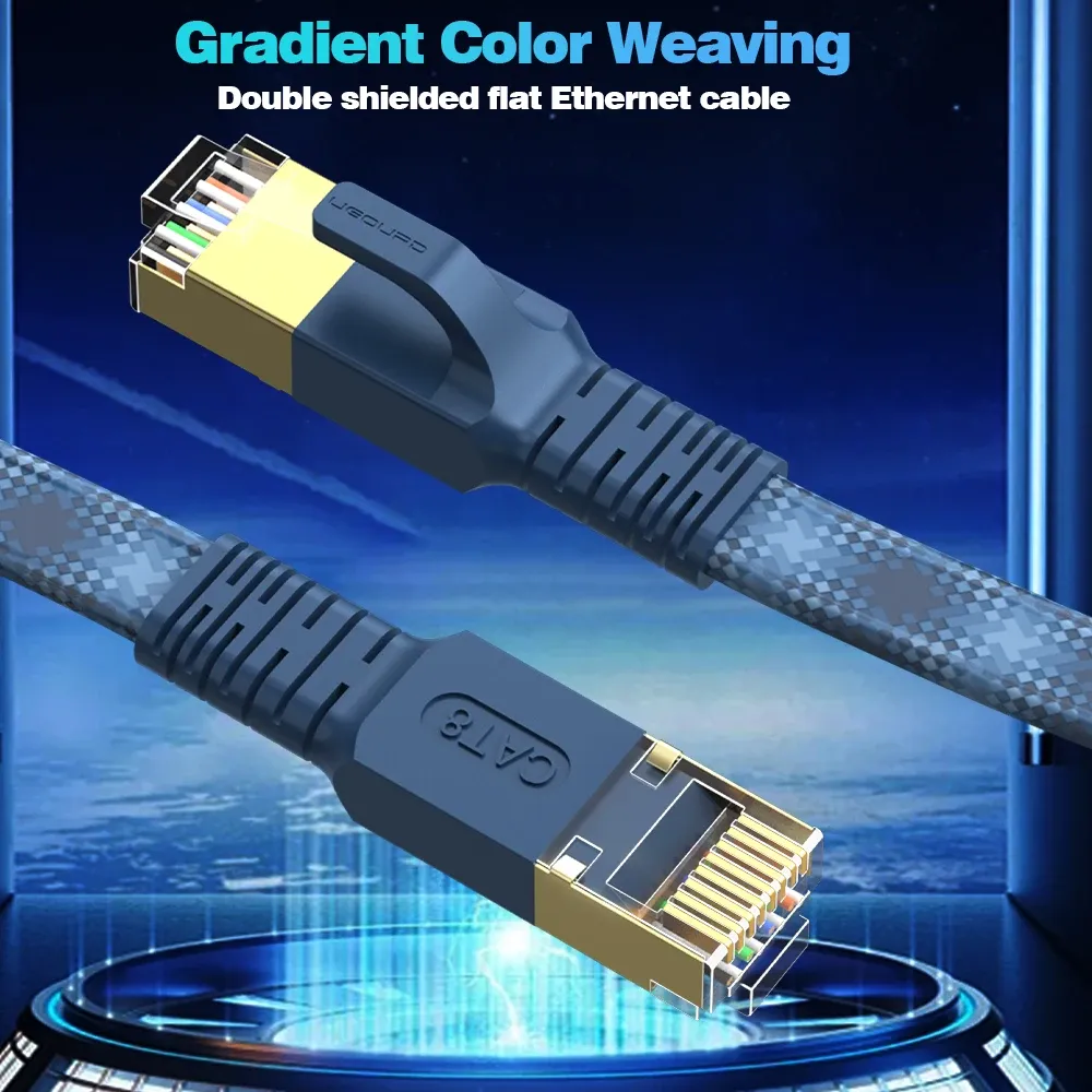 Câble réseau Ethernet plat CAT 8, 40 Gbps, 2000 MHz, RJ45, gainage tressé en nylon, câble de raccordement pour modem, routeur, PC, PS4/PS5/PS6 et Xbox 2