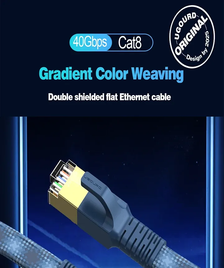 Câble Ethernet CAT 8 à tressage dégradé, vue d'ensemble