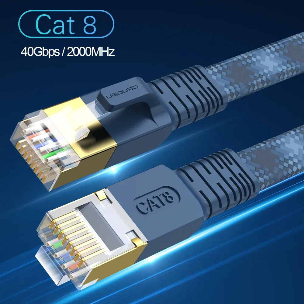 Câble réseau Ethernet plat CAT 8, 40 Gbps, 2000 MHz, RJ45, gainage tressé en nylon, câble de raccordement pour modem, routeur, PC, PS4/PS5/PS6 et Xbox 7