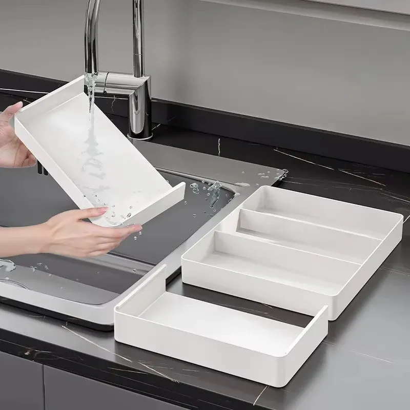 Boîte de rangement rétractable pour tiroir de cuisine, organiseur de tiroir séparable grande capacité, rangement pour couverts et vaisselle 5