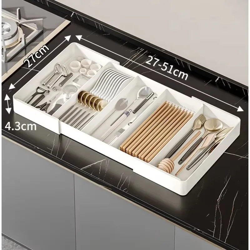 Boîte de rangement rétractable pour tiroir de cuisine, organiseur de tiroir séparable grande capacité, rangement pour couverts et vaisselle 6