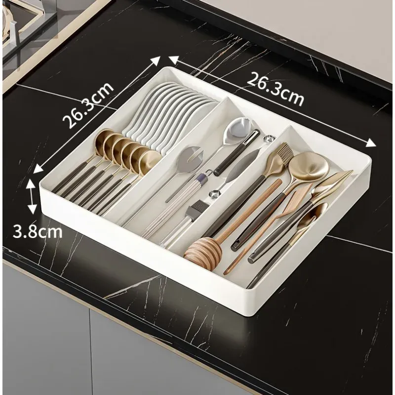 Boîte de rangement rétractable pour tiroir de cuisine, organiseur de tiroir séparable grande capacité, rangement pour couverts et vaisselle 7