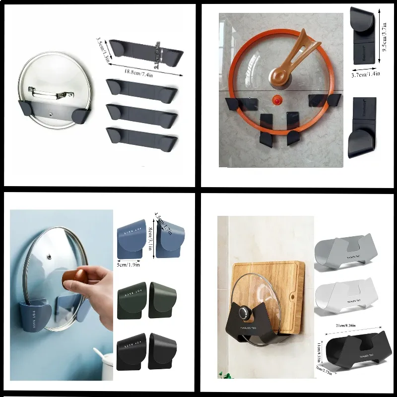 Support mural auto-adhésif pour casseroles et couvercles, sans perçage, lot de 1, 2 ou 4 2