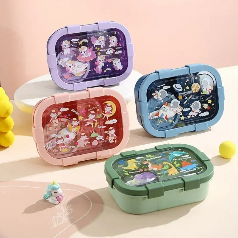 Boîte à déjeuner à motifs dessins animés 1000/1350 ml avec bol à soupe, boîte Bento à anse portable, hermétique et étanche 2