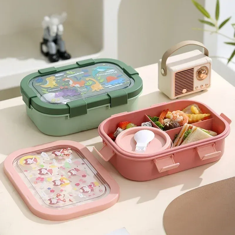 Boîte à déjeuner à motifs dessins animés 1000/1350 ml avec bol à soupe, boîte Bento à anse portable, hermétique et étanche - Image 1