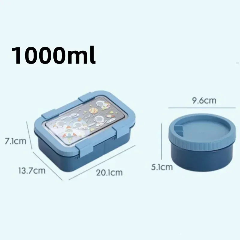 Boîte à déjeuner à motifs dessins animés 1000/1350 ml avec bol à soupe, boîte Bento à anse portable, hermétique et étanche 6