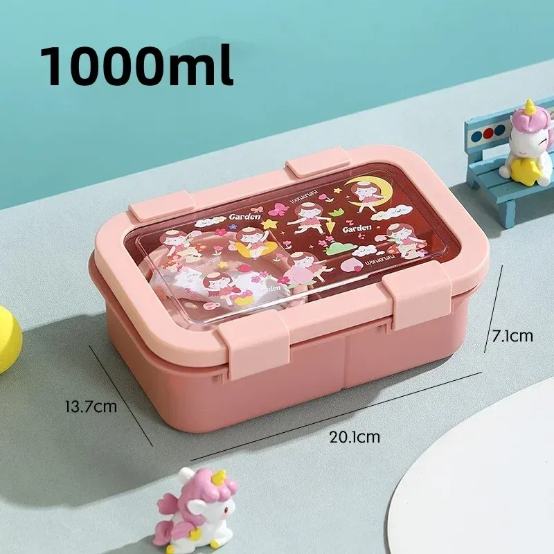 Boîte à déjeuner à motifs dessins animés 1000/1350 ml avec bol à soupe, boîte Bento à anse portable, hermétique et étanche 10