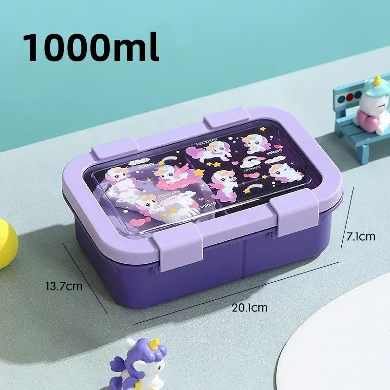 Boîte à déjeuner à motifs dessins animés 1000/1350 ml avec bol à soupe, boîte Bento à anse portable, hermétique et étanche 11