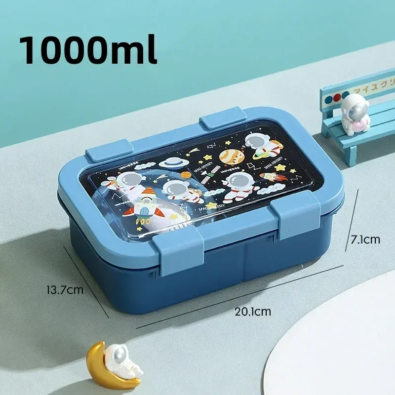 Boîte à déjeuner à motifs dessins animés 1000/1350 ml avec bol à soupe, boîte Bento à anse portable, hermétique et étanche 12