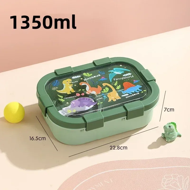Boîte à déjeuner à motifs dessins animés 1000/1350 ml avec bol à soupe, boîte Bento à anse portable, hermétique et étanche 13