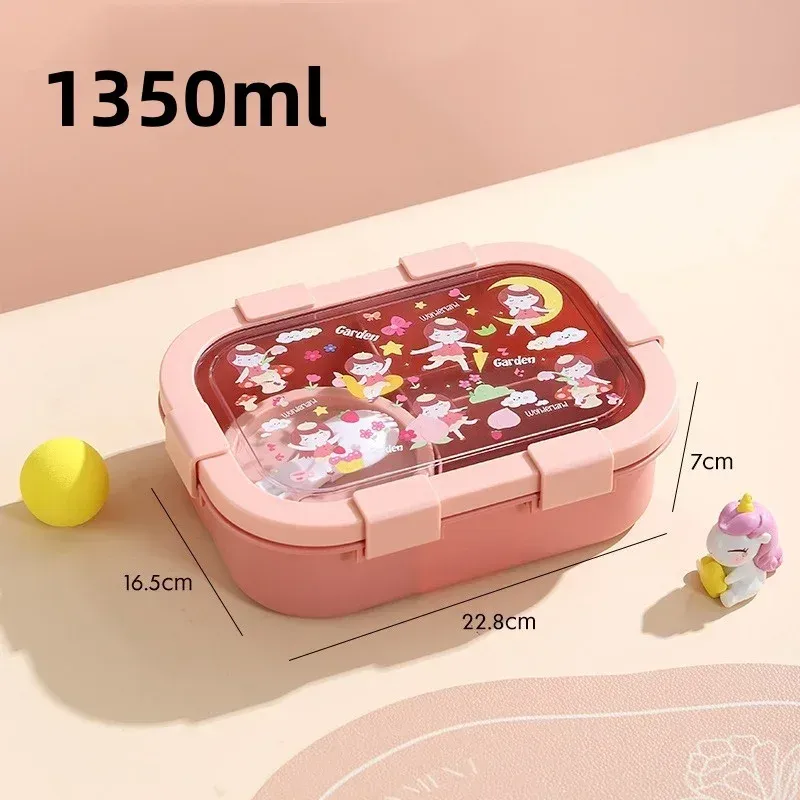 Boîte à déjeuner à motifs dessins animés 1000/1350 ml avec bol à soupe, boîte Bento à anse portable, hermétique et étanche 7
