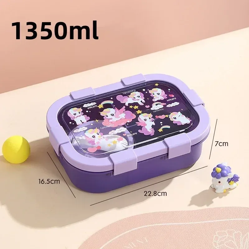 Boîte à déjeuner à motifs dessins animés 1000/1350 ml avec bol à soupe, boîte Bento à anse portable, hermétique et étanche 8