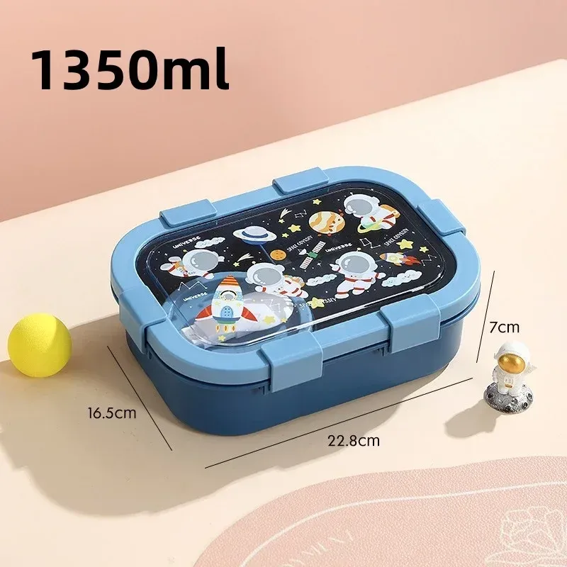 Boîte à déjeuner à motifs dessins animés 1000/1350 ml avec bol à soupe, boîte Bento à anse portable, hermétique et étanche 9