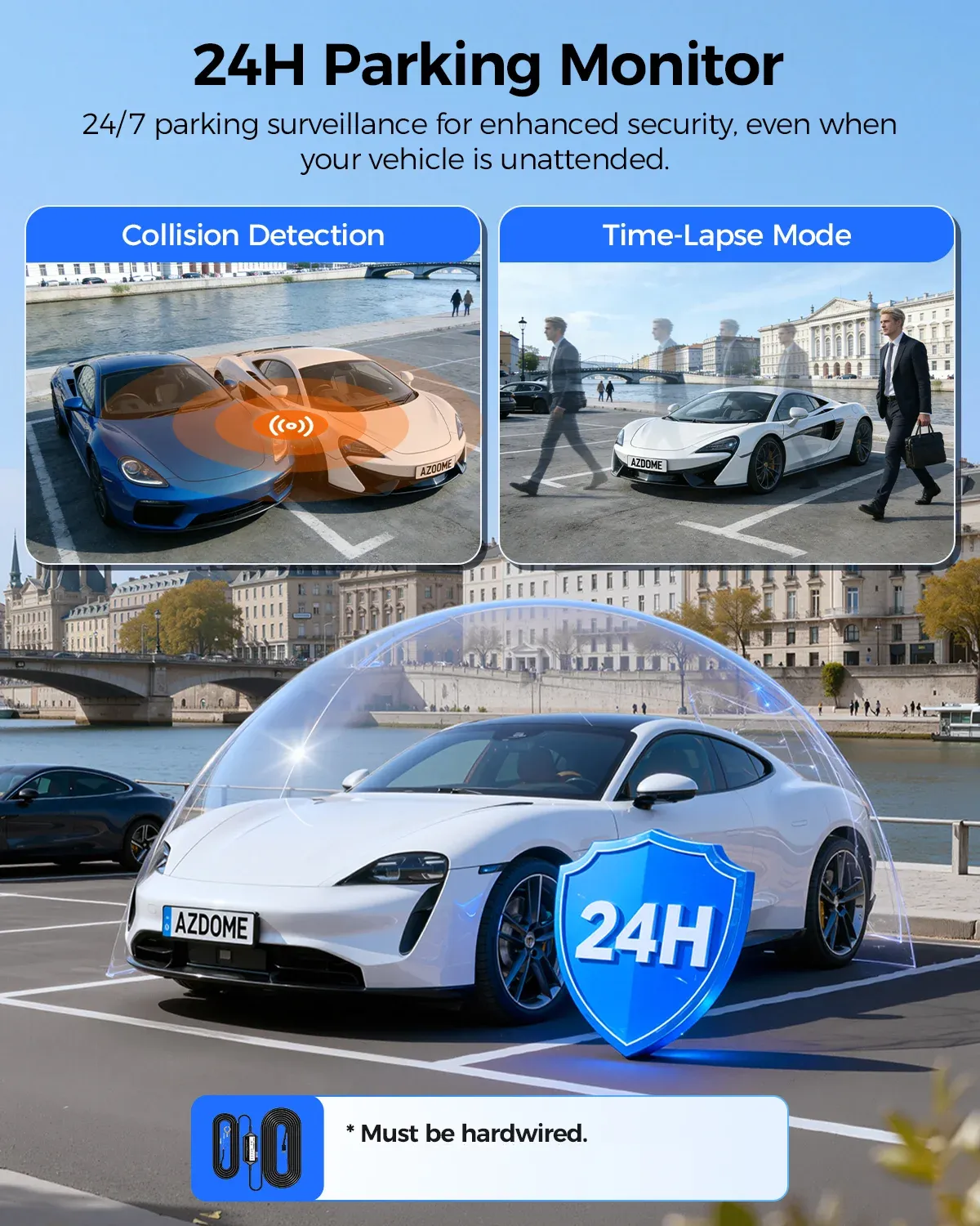 AZDOME M550 Pro Dashcam 4K avant, Wi-Fi 5.8 GHz, GPS, capteur G, vision nocturne IR, surveillance de stationnement 3