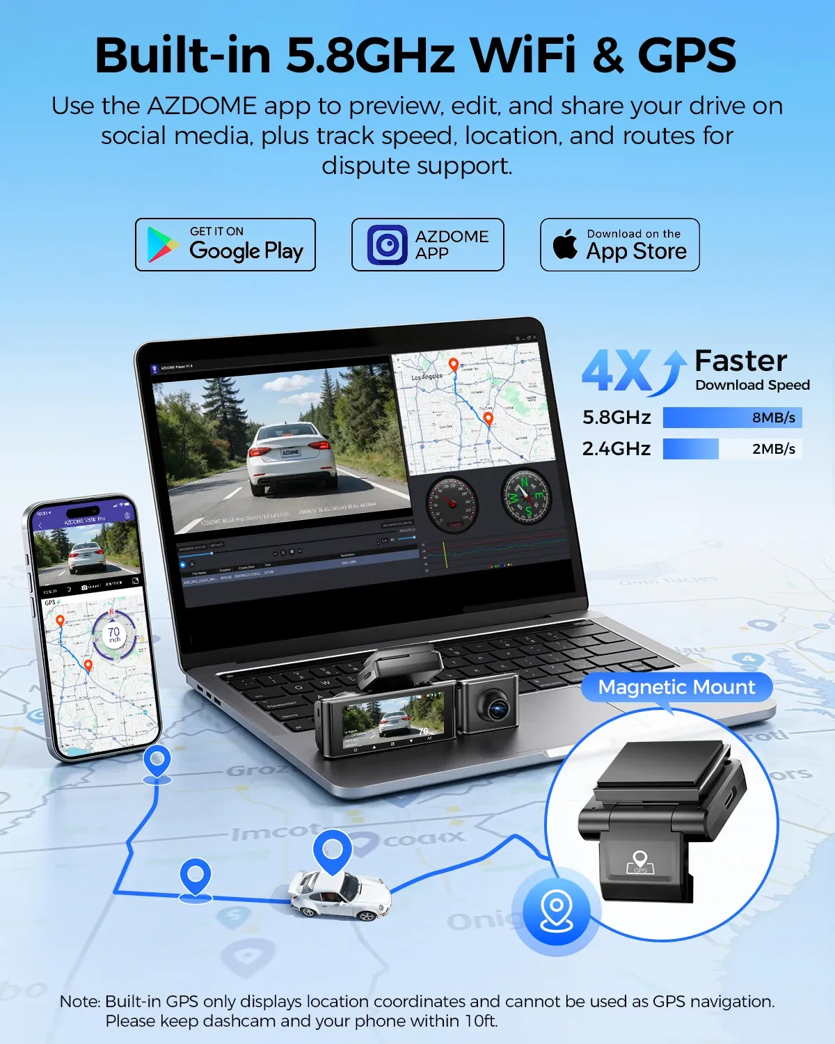 AZDOME M550 Pro Dashcam 4K avant, Wi-Fi 5.8 GHz, GPS, capteur G, vision nocturne IR, surveillance de stationnement 5