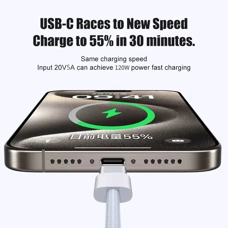 10 câbles USB-C 120 W pour iPhone 16, 15, 17 Pro Max et Plus, charge rapide, câbles tressés USB Type-C, câble de données USB vers USB-C 5