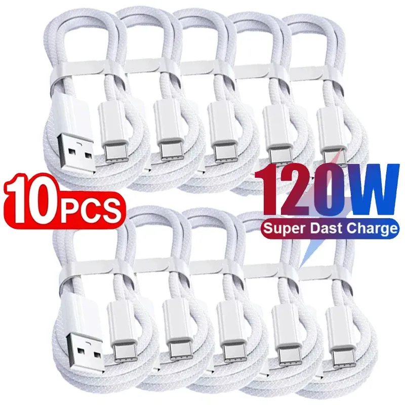 10 câbles USB-C 120 W pour iPhone 16, 15, 17 Pro Max et Plus, charge rapide, câbles tressés USB Type-C, câble de données USB vers USB-C 7