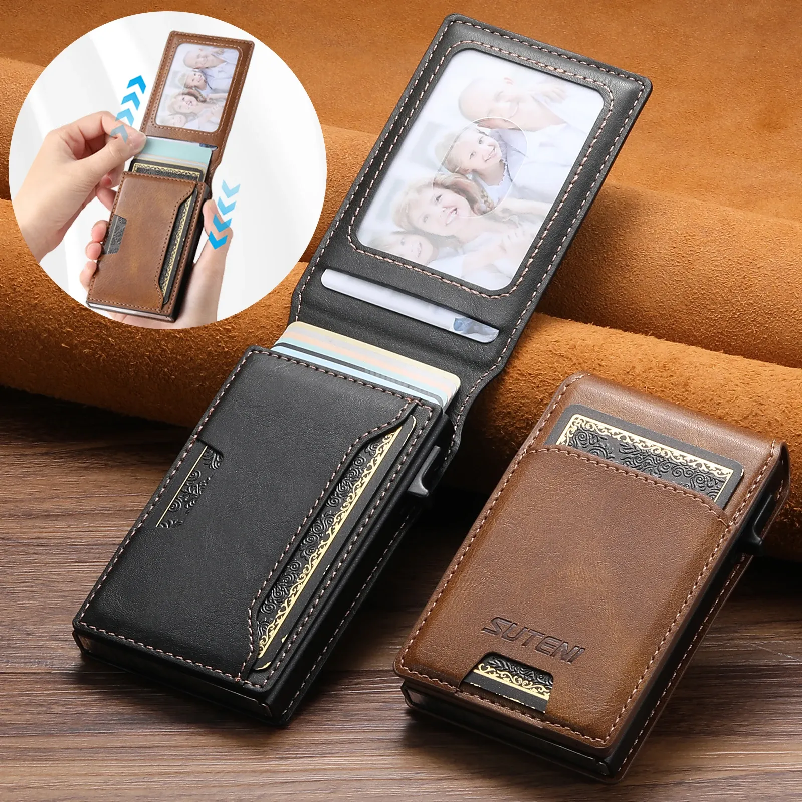 Portefeuille en cuir PU SUTENI, compartiment de rangement