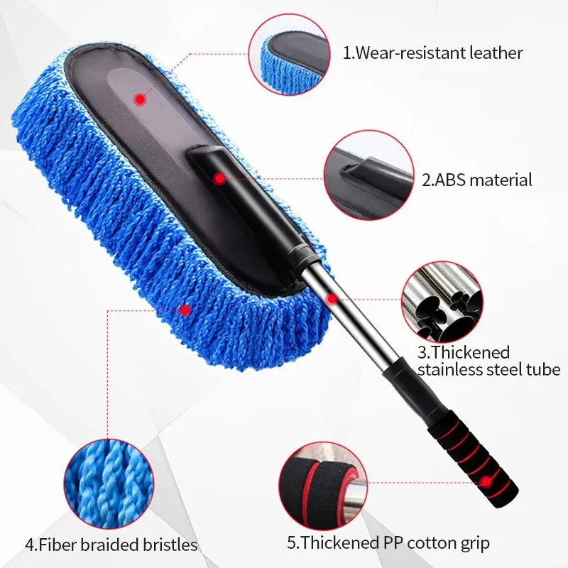 Kit de nettoyage automobile en microfibre avec balai de lavage rétractable à poils doux 2