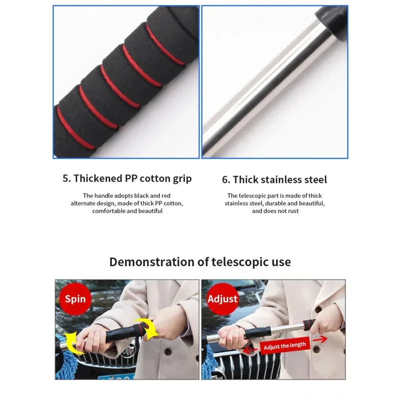 Kit de nettoyage automobile en microfibre avec balai de lavage rétractable à poils doux 6