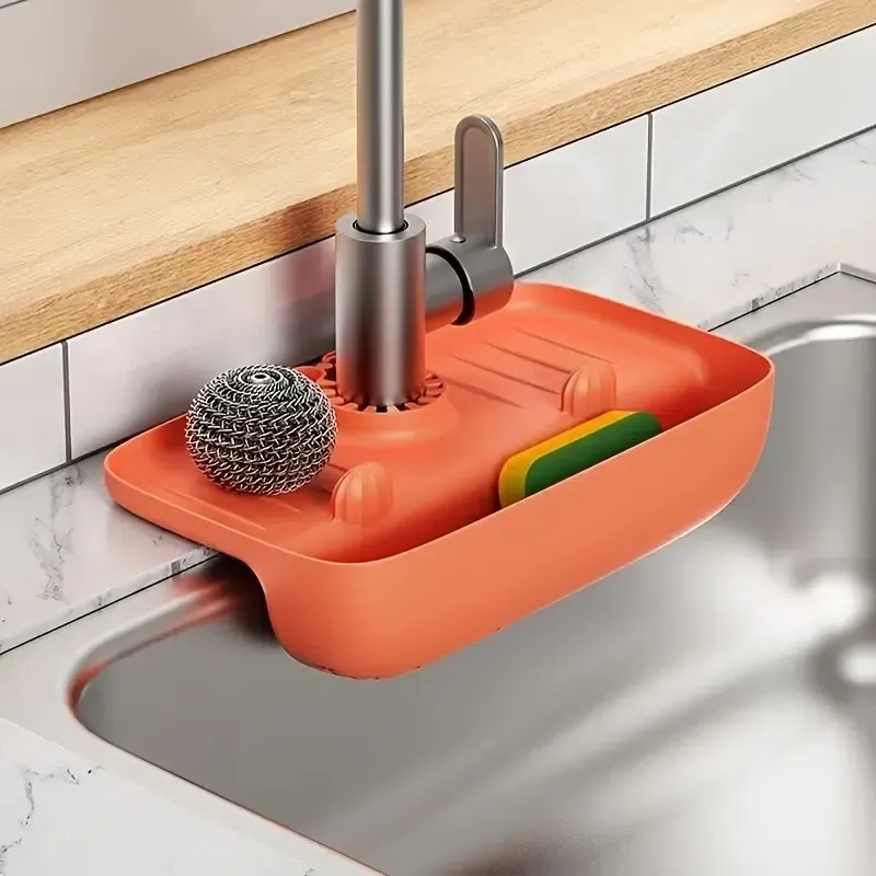 Égouttoir en silicone pour évier, tampon de collecte d'eau T1, chiffon éponge, acier, gadget en laine, boîte de rangement - Image 1