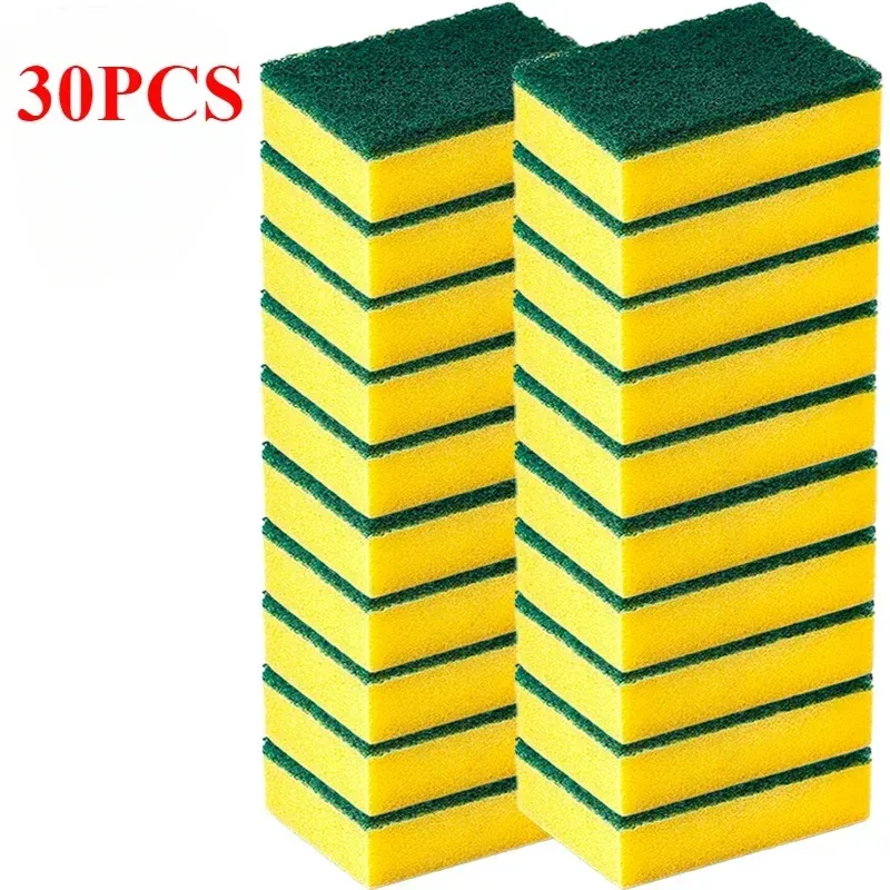 Éponges magiques réutilisables double face, lot de 30 + 5 pièces, pour la cuisine, casseroles et vaisselle, tampons à récurer et brosse de nettoyage 7