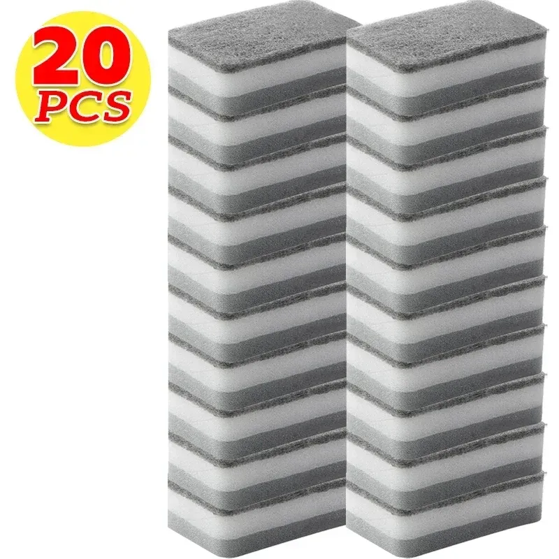 Éponges magiques réutilisables double face, lot de 30 + 5 pièces, pour la cuisine, casseroles et vaisselle, tampons à récurer et brosse de nettoyage 14