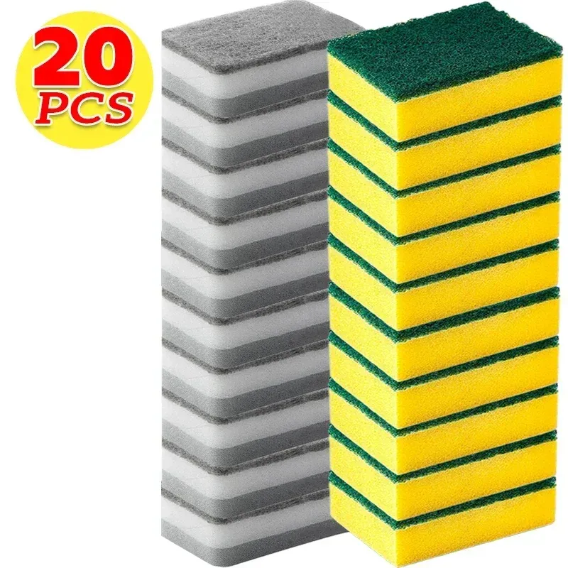 Éponges magiques réutilisables double face, lot de 30 + 5 pièces, pour la cuisine, casseroles et vaisselle, tampons à récurer et brosse de nettoyage 15