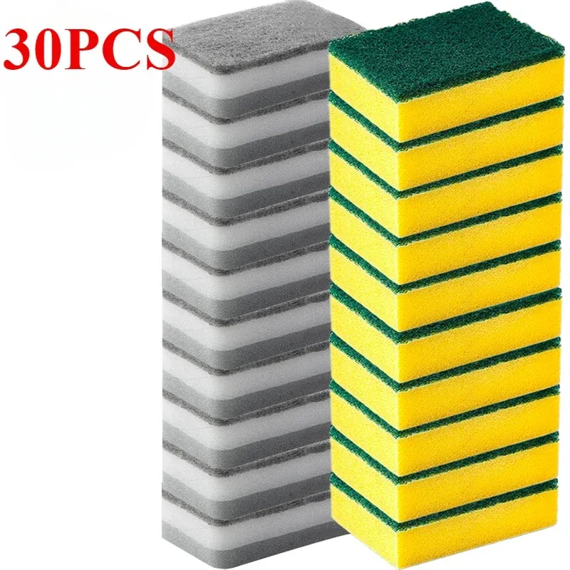 Éponges magiques réutilisables double face, lot de 30 + 5 pièces, pour la cuisine, casseroles et vaisselle, tampons à récurer et brosse de nettoyage 16