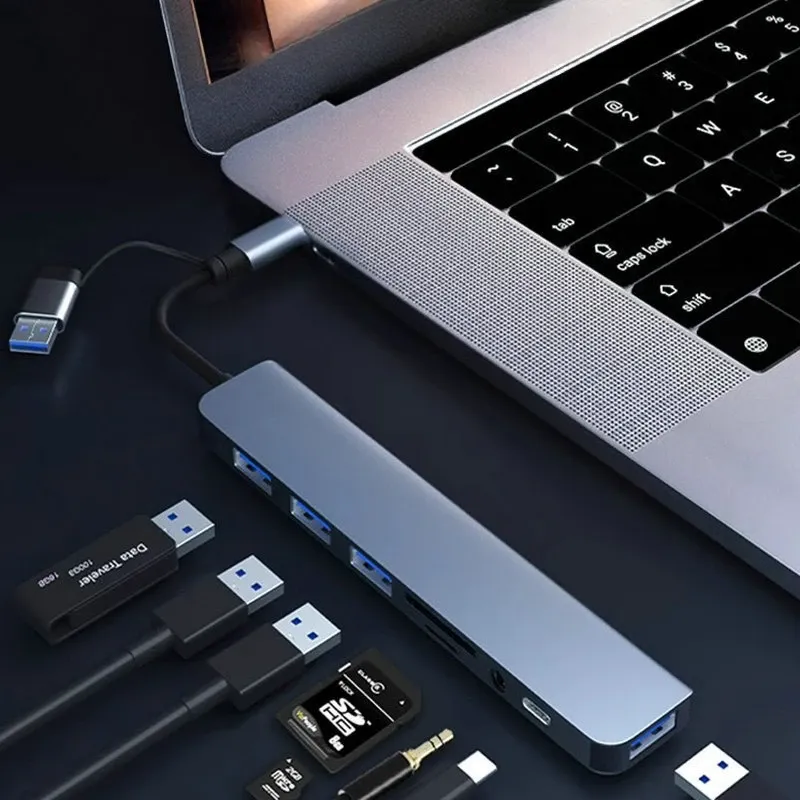 Station d'accueil USB 8 en 2 avec lecteur de carte SD/TF et adaptateur USB-C vers USB OTG pour tablette, smartphone et ordinateur 3