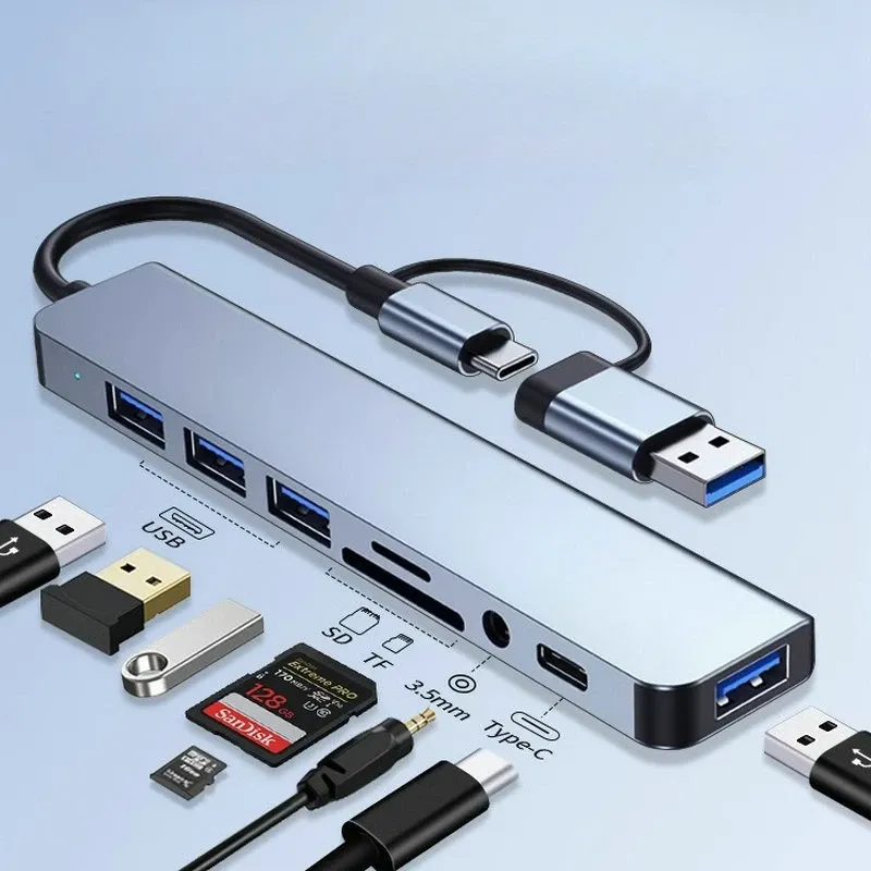 Station d'accueil USB 8 en 2 avec lecteur de carte SD/TF et adaptateur USB-C vers USB OTG pour tablette, smartphone et ordinateur 5