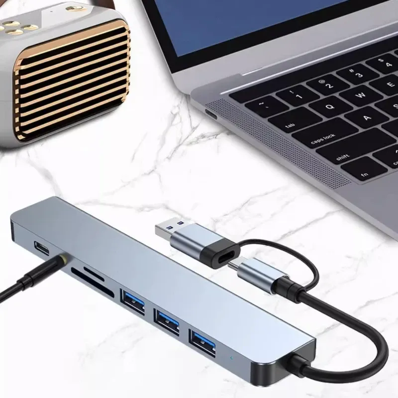 Station d'accueil USB 8 en 2 avec lecteur de carte SD/TF et adaptateur USB-C vers USB OTG pour tablette, smartphone et ordinateur 4