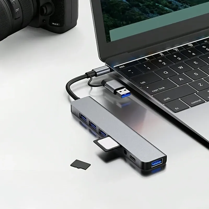 Station d'accueil USB 8 en 2 avec lecteur de carte SD/TF et adaptateur USB-C vers USB OTG pour tablette, smartphone et ordinateur 6