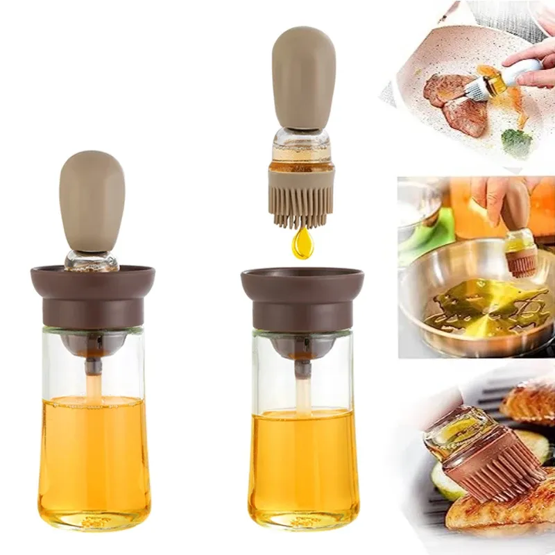 Bouteille d'huile de cuisine portable avec brosse en silicone, contrôle du dosage et vaporisateur pour barbecue, distributeur d'huile de cuisson - Image 1