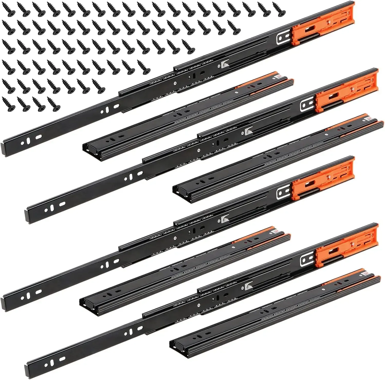 Le title is already in French, so I'll produce a cleaner professional French version.

Glissières de tiroir à billes en acier, 12 à 20 pouces, largeur de rail 45 mm, rail silencieux à trois sections, ferrures pour meubles, lot de 2 - Image 1