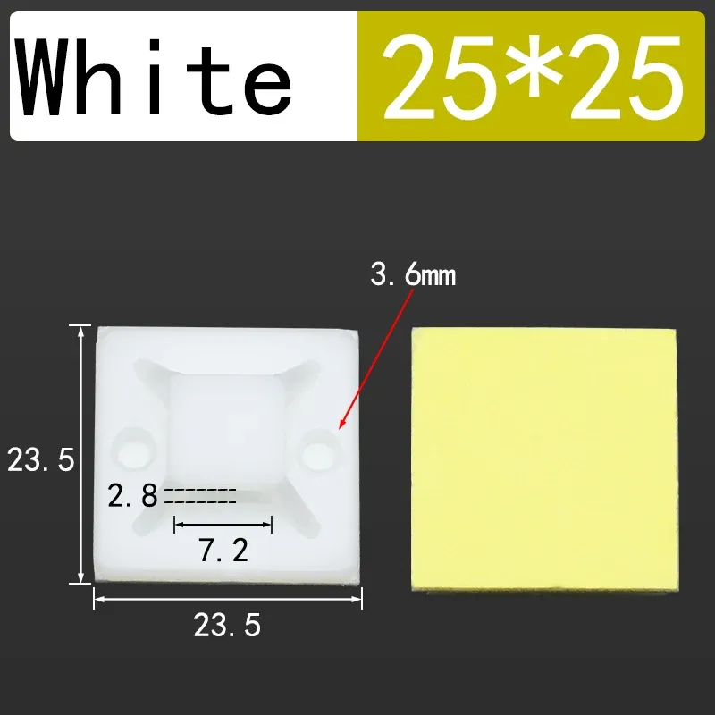 Pinces de fixation de siège, base d'attache de câble auto-adhésive, lot de 100 pièces, accessoires de câblage, support d'attache à fermeture éclair blanche, support mural pour fil, 2 cm x 2 cm 8